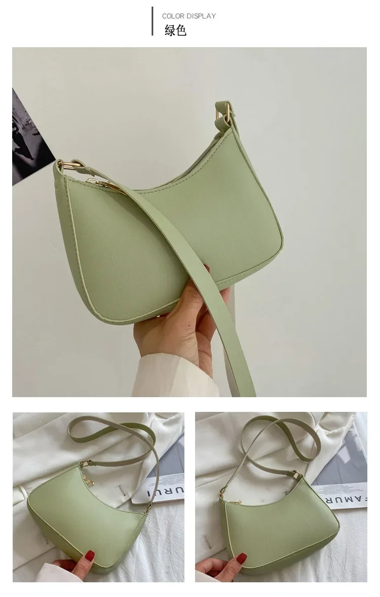 New Women's Handbag Fashionable Retro Solid Color Shoulder Bag PU Leather Casual Women's Hobos Handbag