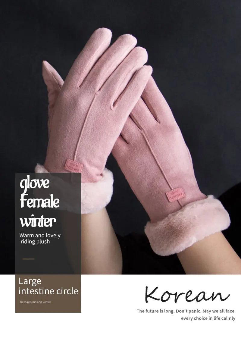 New Fashion Gloves Autumn Winter Cute Furry Warm Mitts Full Finger Mittens Women Outdoor Sport Female Gloves Screen