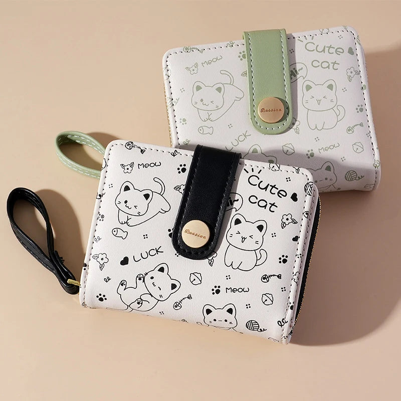 Cat Girls Wallet Short Id Bank Card Holder Money Bag Japanese Student Zipper Wallets Key Storage Purse Coin Purse For Women