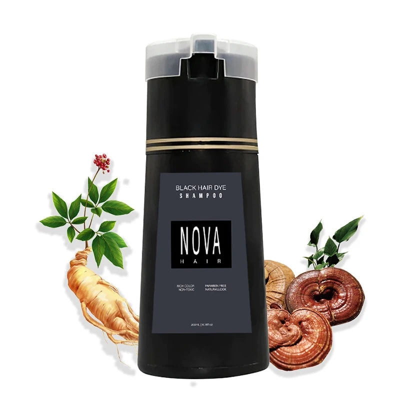 Shampooing colorant capillaire original Nova Hair Shampooing colorant instantané pour hommes et femmes Couleur de cheveux rapide, facile et sûre Couverture des cheveux gris Nourrit le cuir chevelu