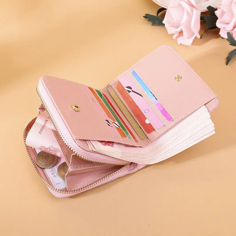 Leisure Flodable Short Wallets Coin Card Holder Women‘s PU Leather Plaid Zipper Coin Money Purses ID Credit Card Holder Wallet