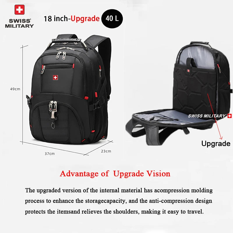 SWISS MILITARY Multifunction Large Capacity Male Bag Fashion Travel Usb Charging Waterproof 23 inch Laptop Backpack Men Mochila