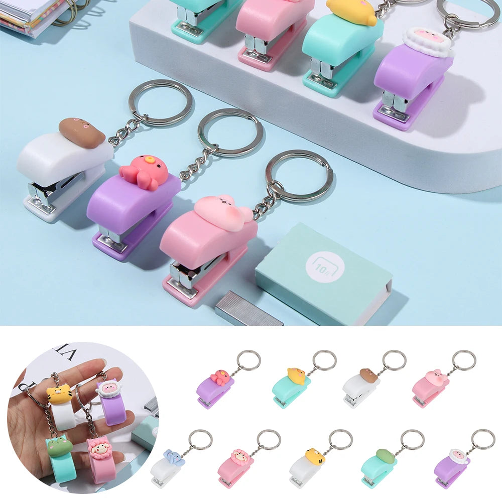 1PC Cartoon Cute Mini Stapler Portable No.10 Staples Binding Tools Stationery Office School File Organizer Supplies Push Clip