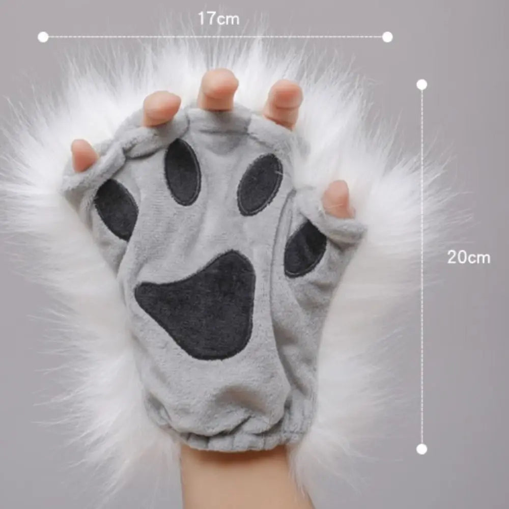 New Lolita Fingerless Gloves Plush Wolf Paws Foxes Claws Mittens Gothic Party Accessory Cosplay Costume