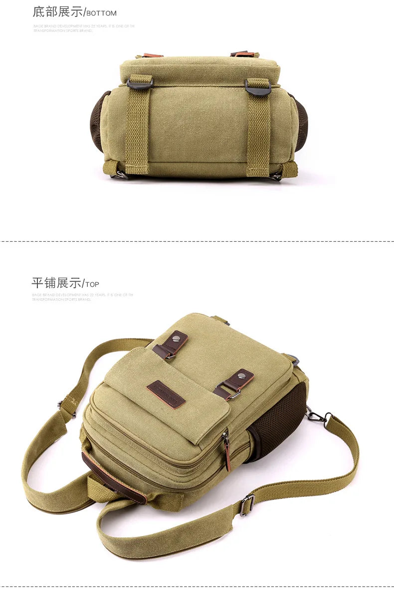 Small Mens Backpack Canvas Casual Backpacks for Men 2024 Mini Male School Bag Rucksack Man Multi-function Crossbody Bag Travel