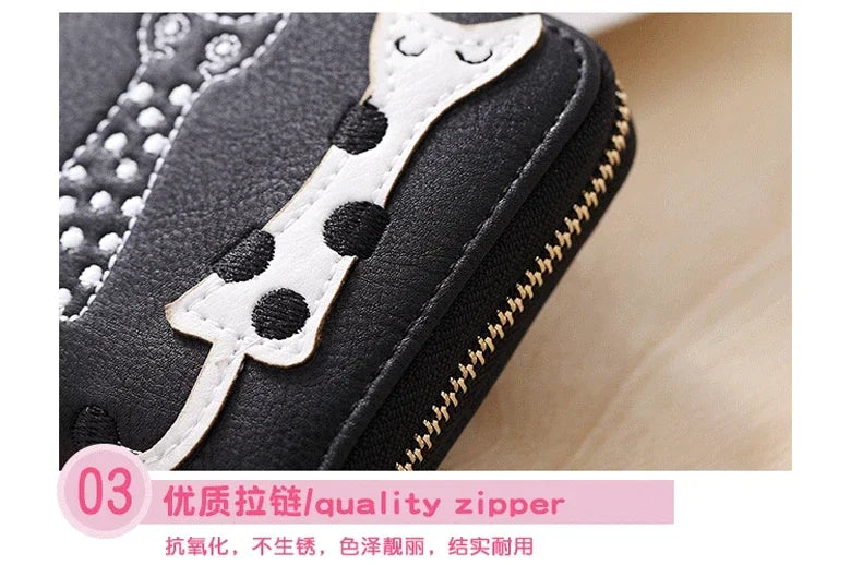 Women European and American Cats Cute Cartoon Embroidery Thread Ladies Zipper Long Wallet Clutch Bag Simple Fashion