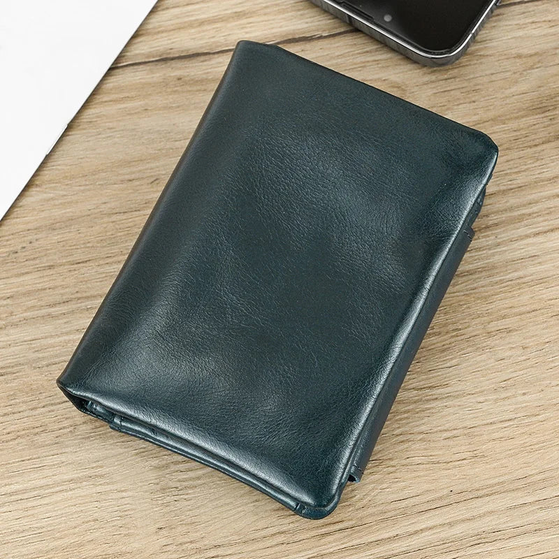 Leather Men‘s Short Wallet Hasp Genuine Leather Unisex Zipper Coin Clutch Purse Cowhide Card Holder Trifold Man wallets