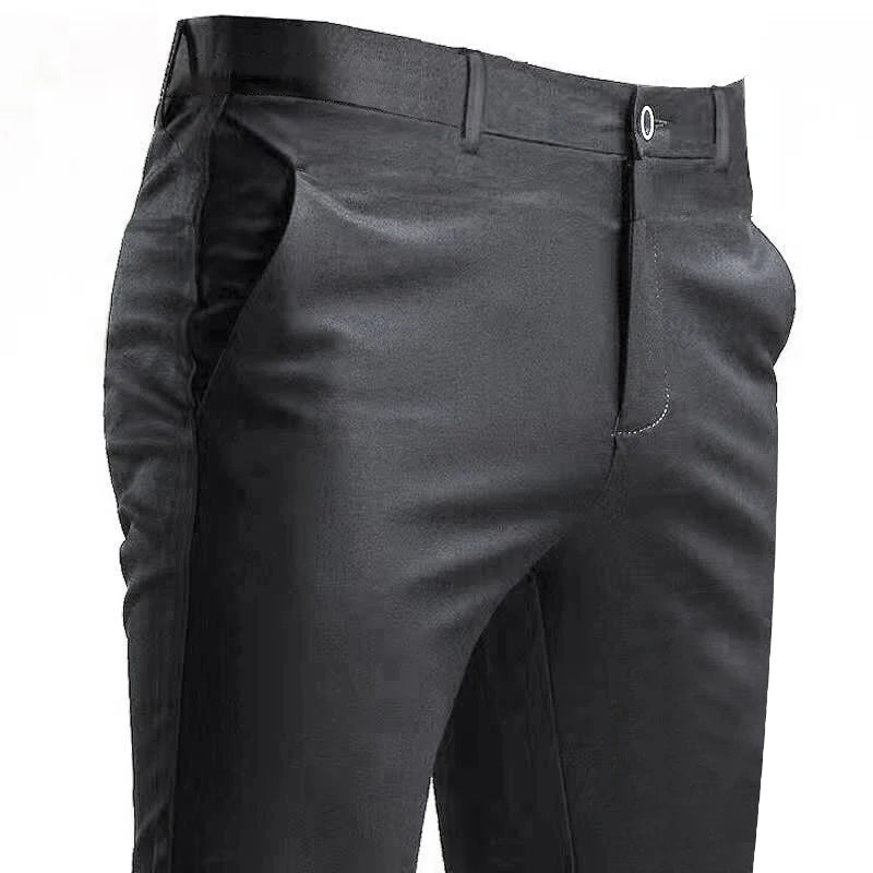 Men's Suit Pants Stretch Smart Casual Trousers Pocket Solid Color Straight Wearable Full Length Home Work Black Dress Pants