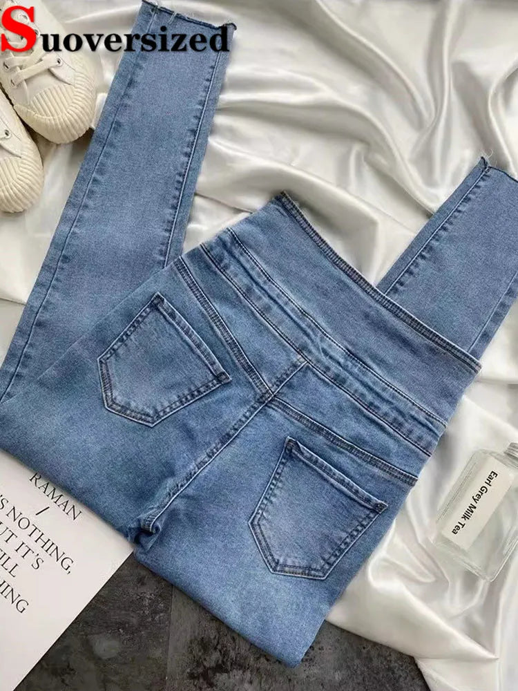 High Waist Slim Pencil Jeans Woman Vintage Skinny Stretch Denim Pants Spring Fall Streetwear Korean Fashion Casual Kot Pantolon