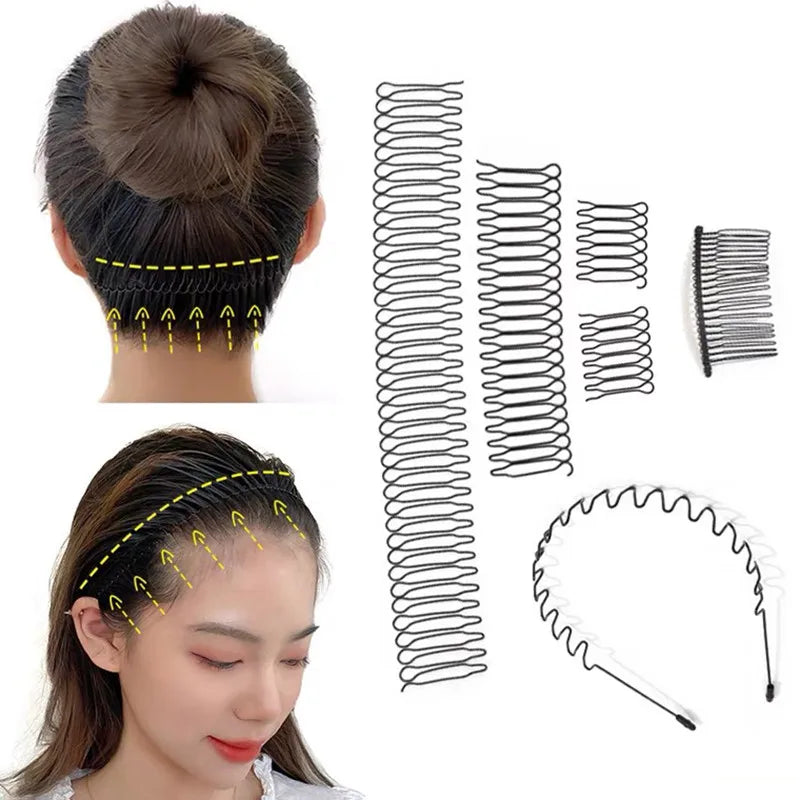 4Pcs Invisible Broken Hair Hairpin Adult Tiara Tools Curve Needle Bangs Black Fixed Insert Comb Professional Styling Accessories