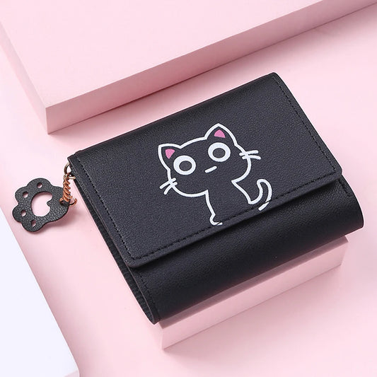 Women's Cute Cat Wallet Female Small Short PU Leather Purse Ladies Card Holder Money Bag Hasp Creative Fashion Wallet Girls Gift