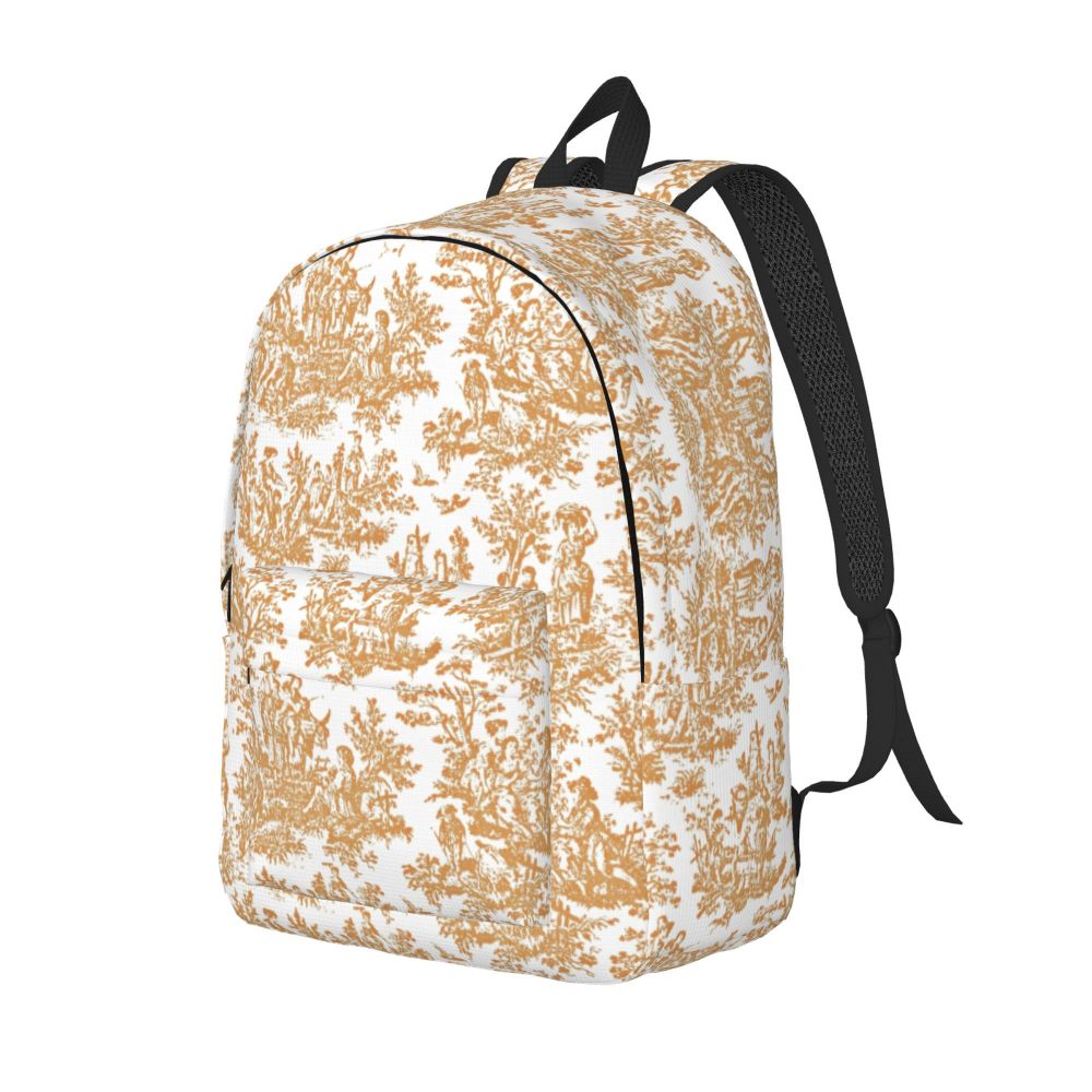 Personalized Navy Blue Toile De Jouy Canvas Backpacks Men Women Basic Bookbag for School College French Countryside Floral Bags