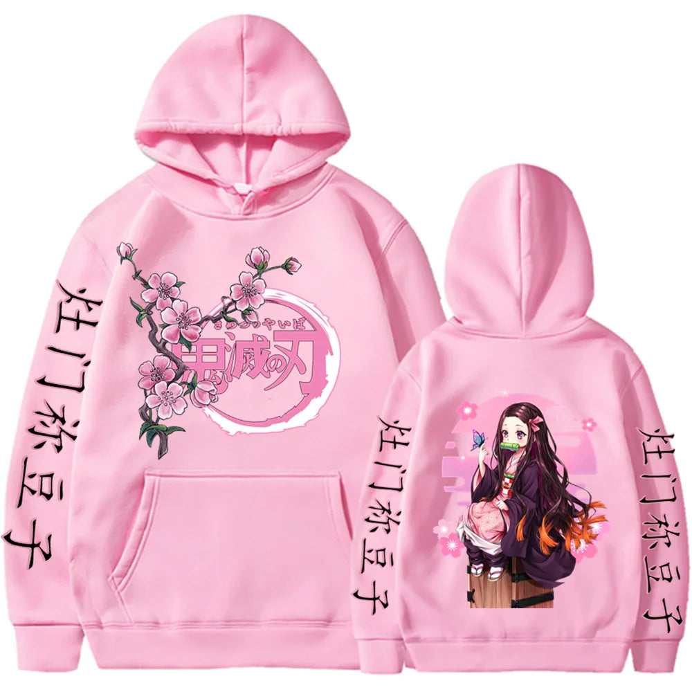 Demon Slayer Anime Hoodies Kamado Nezuko Manga Printed Men Women Hooded Pullovers Oversized Streetwear Male Harajuku Sweatshirt