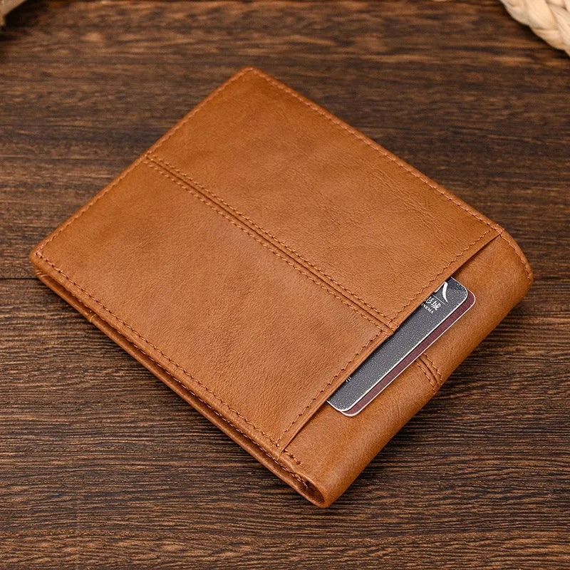 RFID Blocking Men's Business Wallet Thin Purse Male Card Holder With Zipper Coins Pocket Black Brown Male Wallets Short Coin Bag