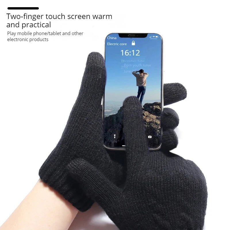 Men Knitted Thick Thermal Full Finger Gloves Women Men Fashion Winter Outdoor Warm Wool Driving  Gloves Touchscreen Mittens