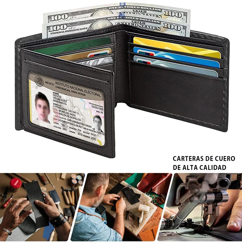 Slim Minimalist Tri-Fold Wallet Carbon Fiber RFID Blocking Men's  Wallet With ID Window and 9 Card Slots