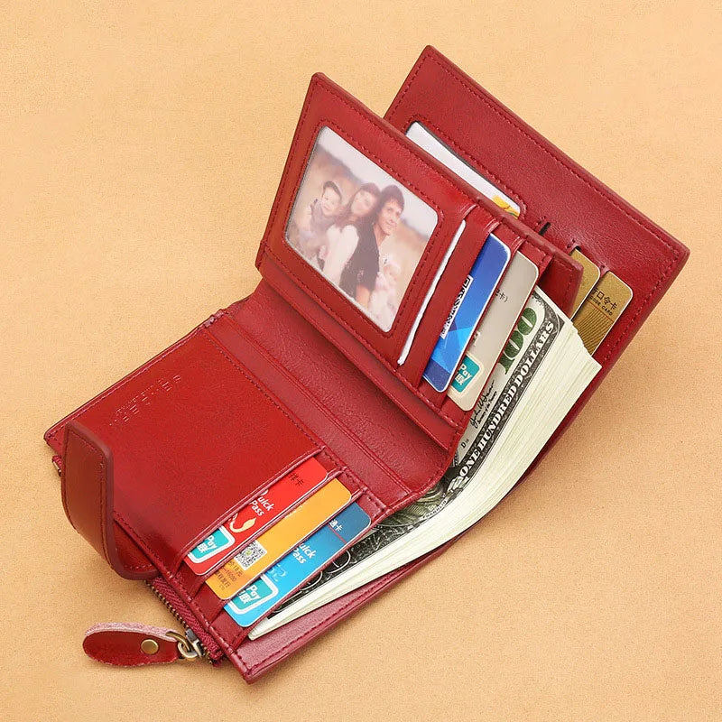 2024 New Short Women Wallets Genuine Leather Zipper Coin Pocket Women Purse Name Engraved Quality Card Holder Kpop Female Wallet