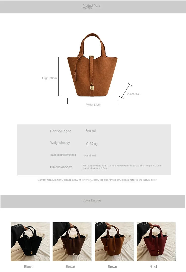 Basket Bag for Women 2024 Autumn and Winter New Frosted Bucket Bag Handbag Casual Red Wedding Bag