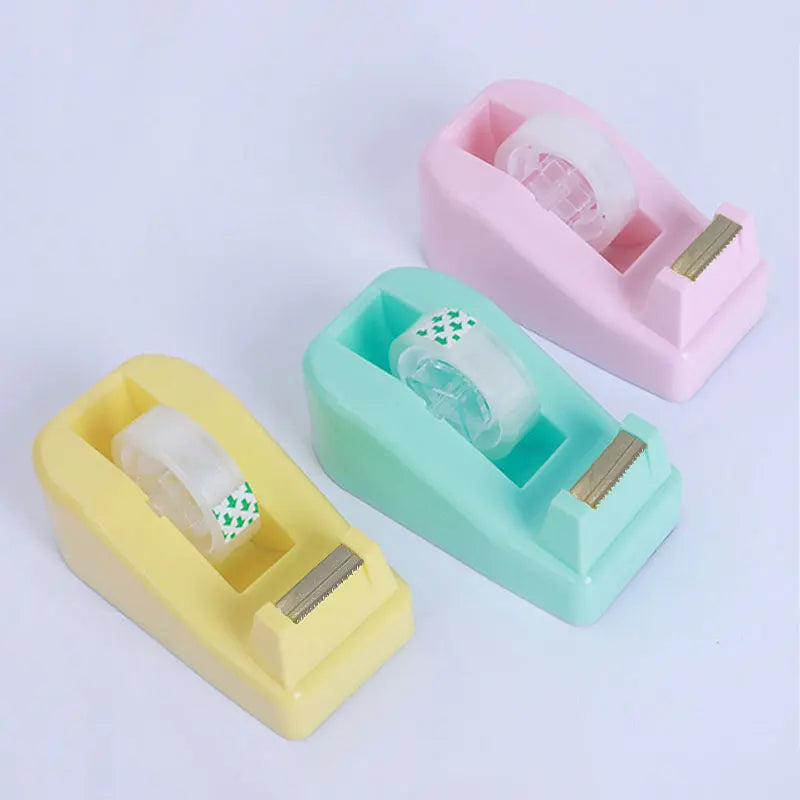 1PC Transparent Box Tape Dispenser Macaron Desktop Tape Holder Tape Cutter Box Students Stationery Gift School Office Supplies