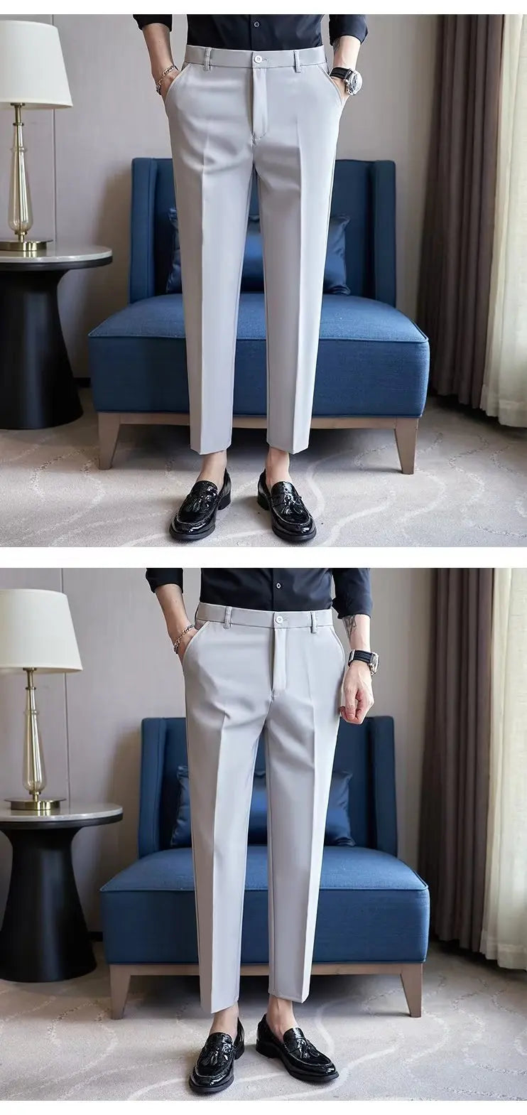 Men's Suit Pants Gray White Black Slim Business Casual Nine-point Pants Straight Plus Size Trousers Office Social Wedding