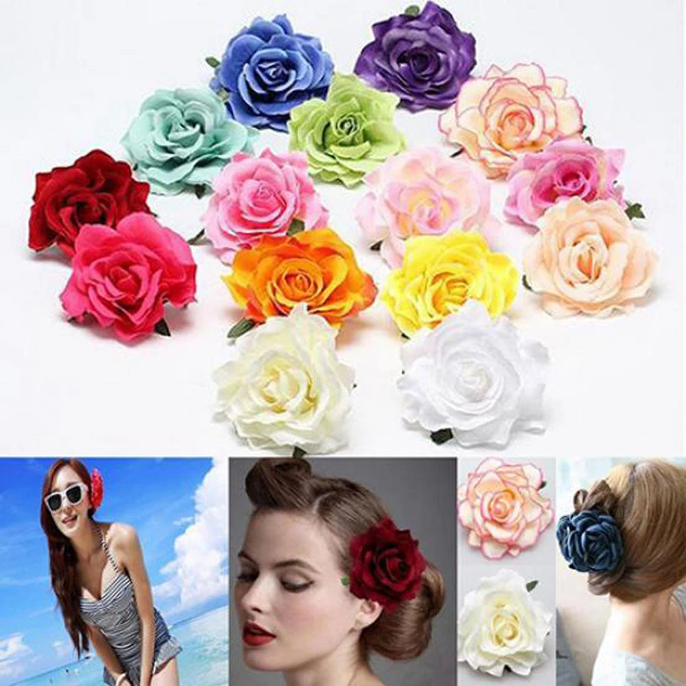 Flamenco Flowers For Hair DIY Headdress For Bridal Flocking Cloth Red Rose Flower Hairpin Hair Clip Party Hair Accessories