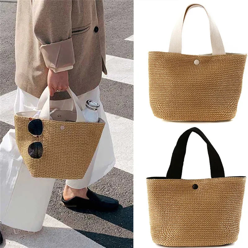 Fsahion Woven Ladies Straw Woven Handbag for Women's Holiday Beach Casual Tote Top-Handle Bags Handmade Retro Shoulder Bags 2024