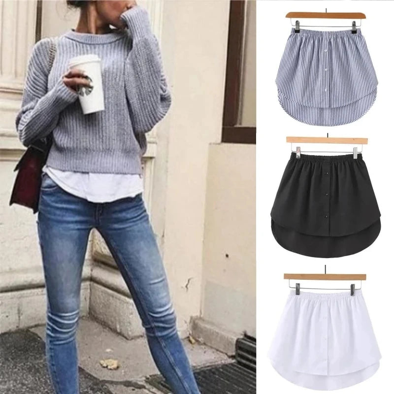 5XL Plus Size Shirt Extenders Women Fake Shirt Tail Irregular Skirt Blouse Tail Hem Soft Detachable Underskirt Sweater Hemline