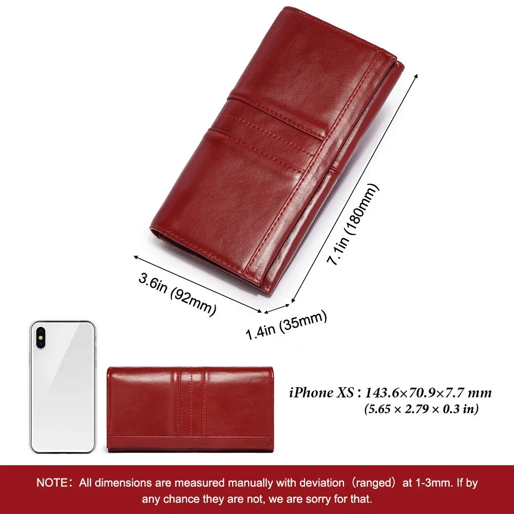 2024 Hot Sale Genuine Leather Women Wallet Long Multi-Card Holder Large Capacity RFID Wallet for Women Mobile Phone Purse