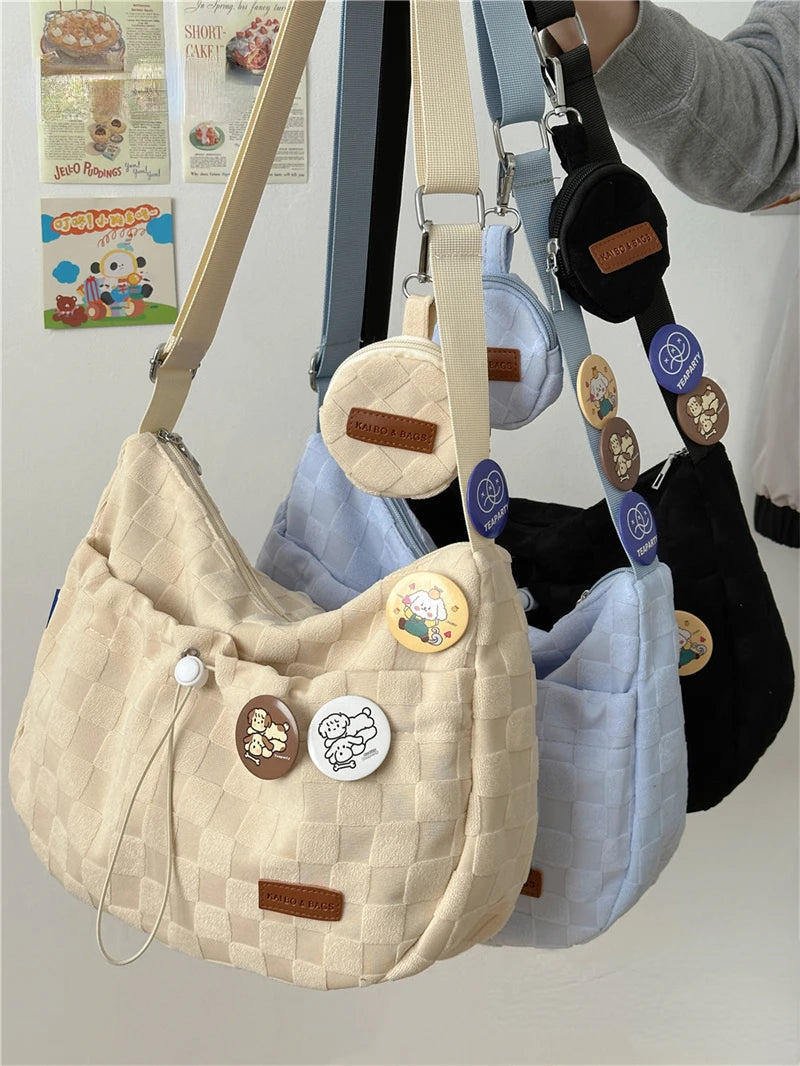 Printed high-capacity solid color original style college shoulder bag, new cute fashion designer handbag, crossbody bag