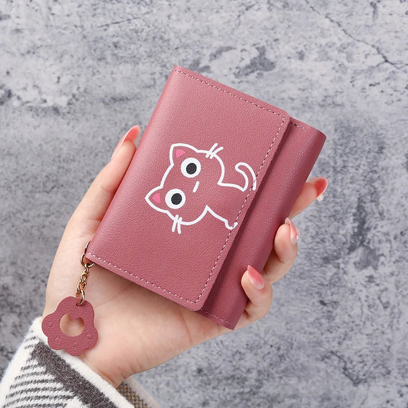 2023 New Women's Wallet Cute Cat Short Wallet Leather Small Coin Purse Girls Money Bag Card Holder Ladies Female Hasp Wallet