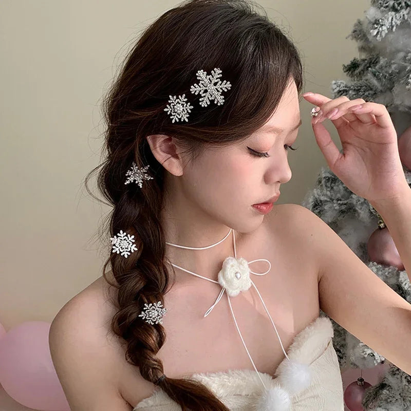 1/5pcs Snowflake Rhinestone Hair Clips Crystal Hairpin for Women Barrette Wedding Bridal Christmas Ornaments Hair Accessories