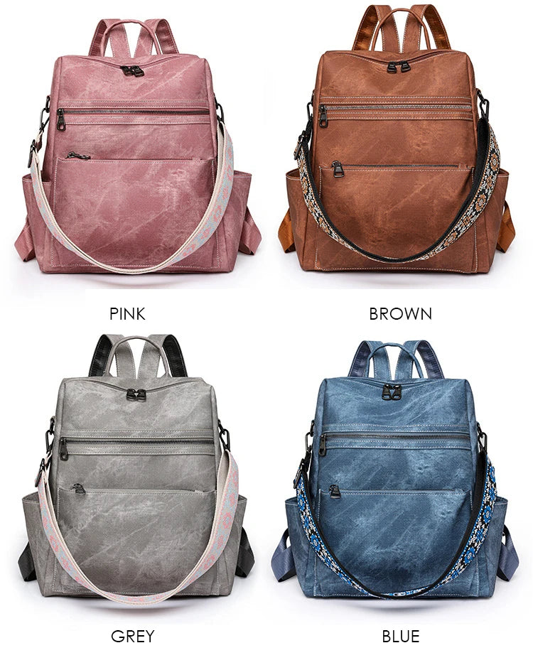 High Quality Soft Leather Backpacks Purses for Women Casual Daypack Vintage Bagpack School Bags for Teen Girls Mochilas Rucksack