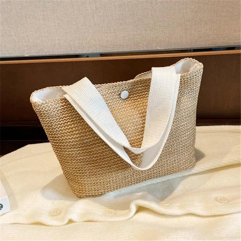 Fsahion Woven Ladies Straw Woven Handbag for Women's Holiday Beach Casual Tote Top-Handle Bags Handmade Retro Shoulder Bags 2024