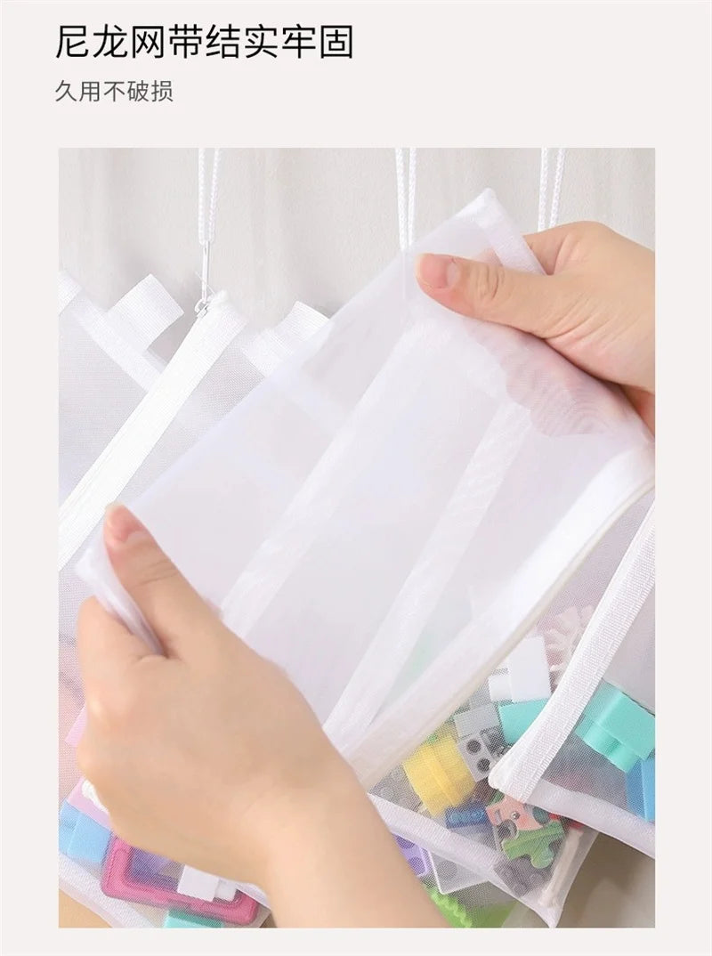 Toy storage bag puzzle classification zipper mesh bag children's small particle block sorting transparent box file hanging bag