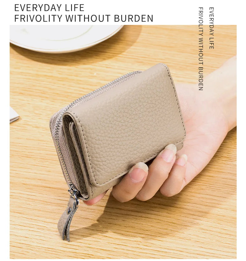 Genuine Leather Women Wallet Small Zipper Coin Wallet Female Short Cow Leather Women Purse RFID Card Money Bag Gift for Women