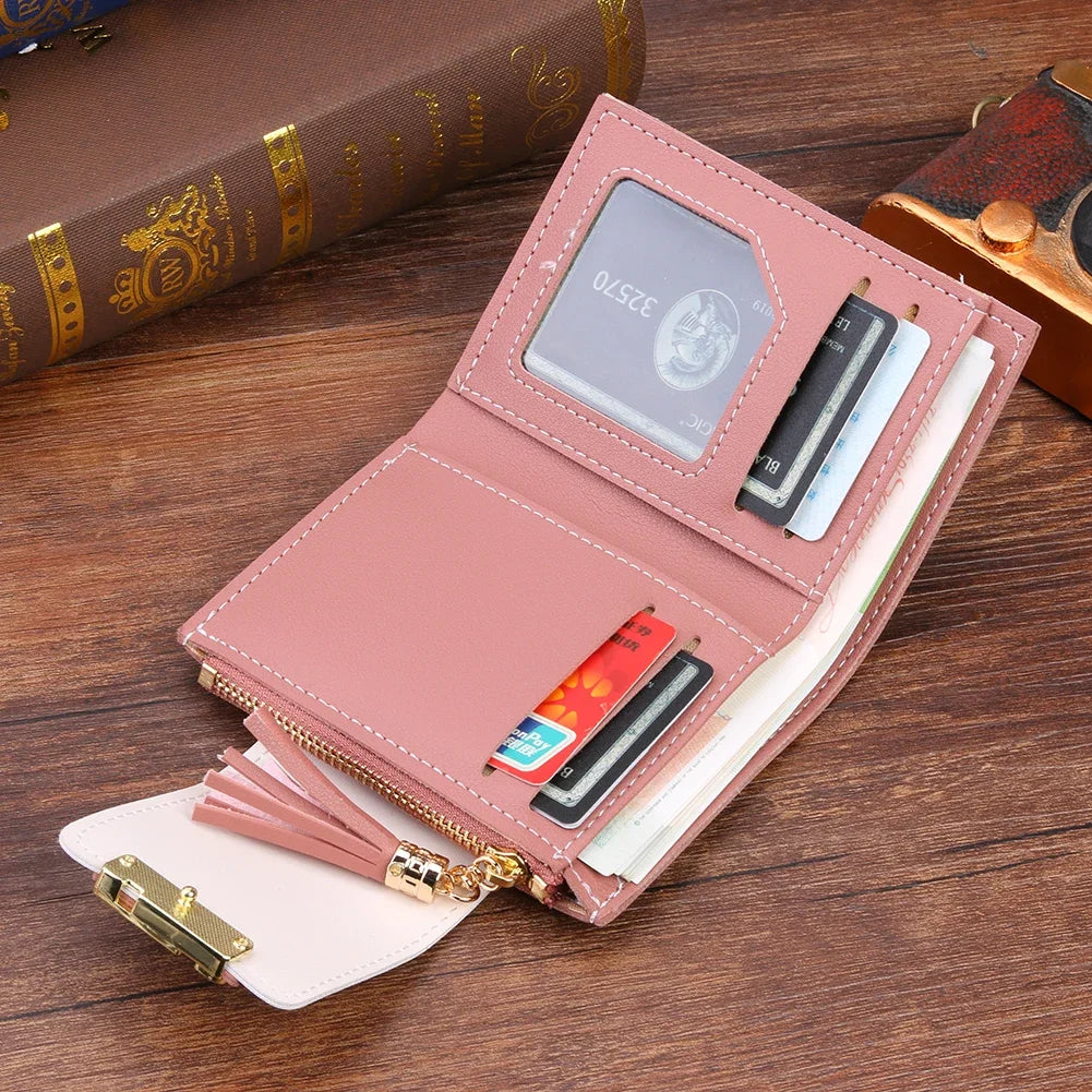 Fashion Ultra-thin Wallet Tassel Short Wallet for Woman Mini Coin Purse Ladies Clutch Small Wallet Female Pu Leather Card Holder