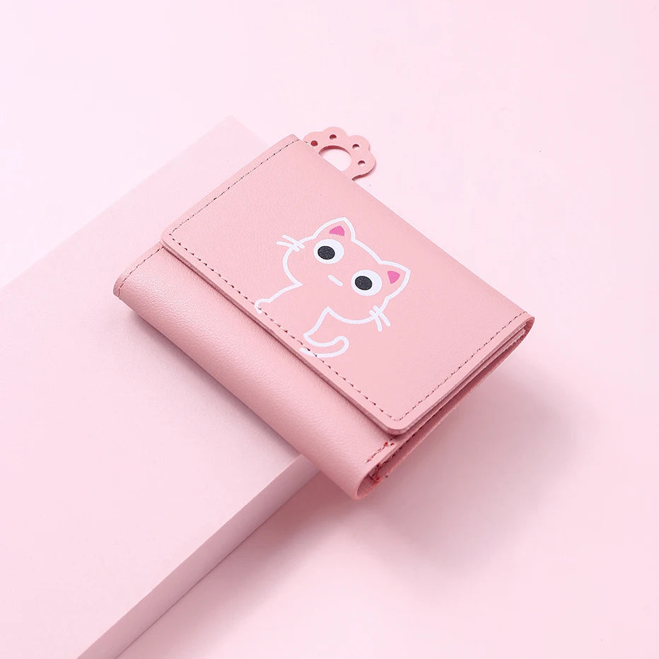 Women's Cute Cat Wallet Female Small Short PU Leather Purse Ladies Card Holder Money Bag Hasp Creative Fashion Wallet Girls Gift