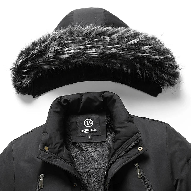 Veste d'hiver chaude pour hommes, veste parka décontractée coupe-vent en coton, manteau pour hommes, col en fourrure, vêtements d'extérieur épais, chapeau détachable, veste pour hommes