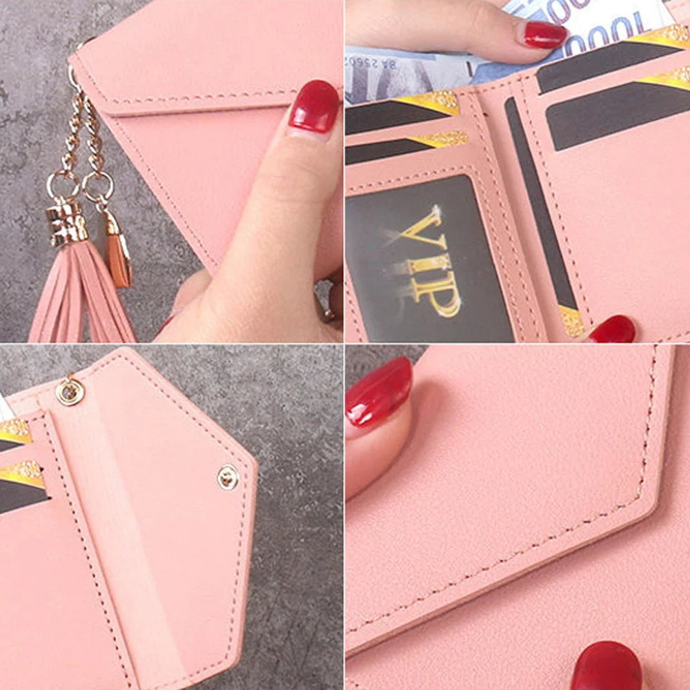 Black Wallet Short Hand-held Trend 2023 New Heart-shaped Pendant Simple Fashion Multi-functional Lychee Pattern Women's Purse