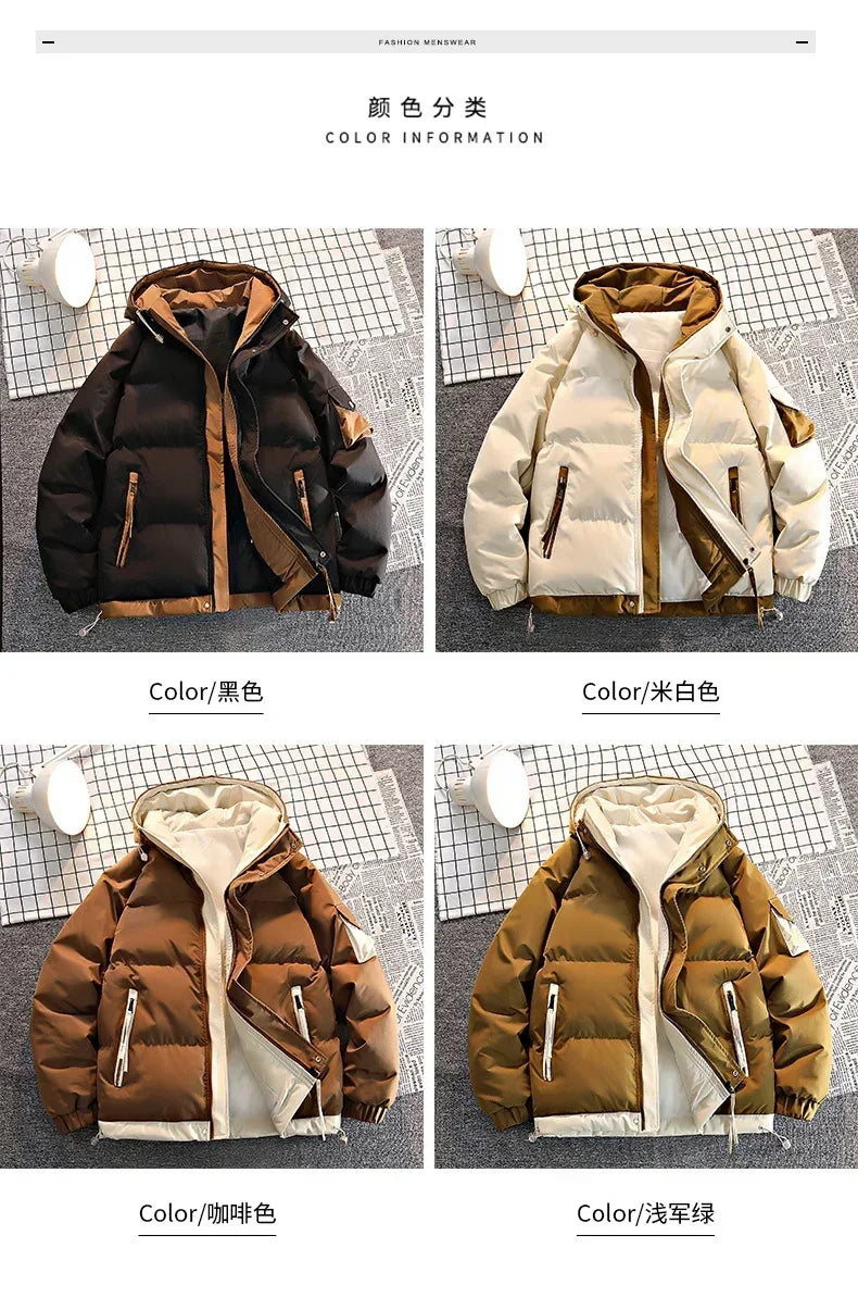 Men Hooded Winter Thicken Warm Winter Man Windproof Jacket New Streetwear Casual Parkas Padded Jacket Male Loose Coats