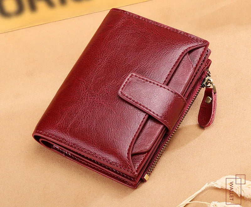 2024 New Short Women Wallets Genuine Leather Zipper Coin Pocket Women Purse Name Engraved Quality Card Holder Kpop Female Wallet