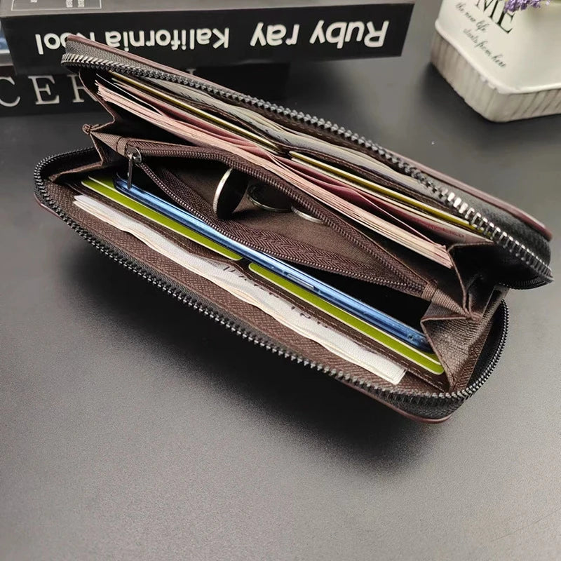 High Quality Men Wallet Long Style Credit Card Holder Male Phone Purse Zipper Large Capacity Brand PU Leather Clutch Bag For Men