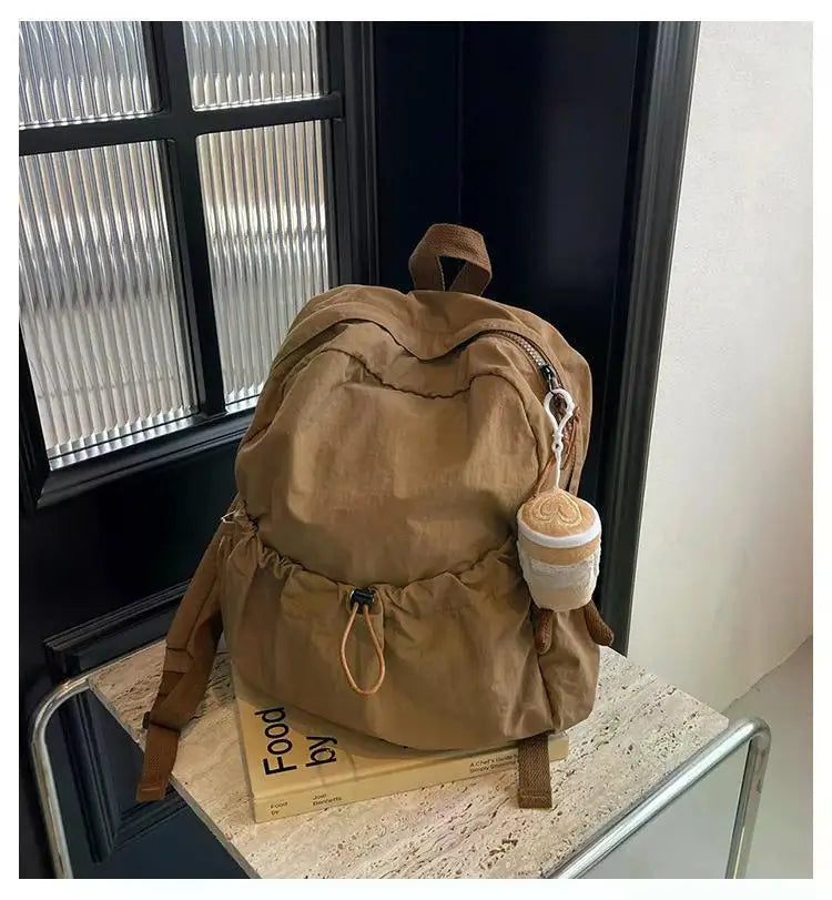 Casual Backpack Women Large Capacity Fashion Junior High School Student Pleat Schoolbag Cloth Bag Korean Travel Backpack