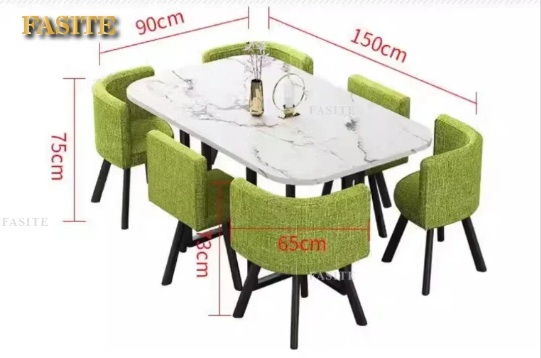 New 2024 Modern Marble Top White Classic Dining Table Living Room With 6 Chairs Set