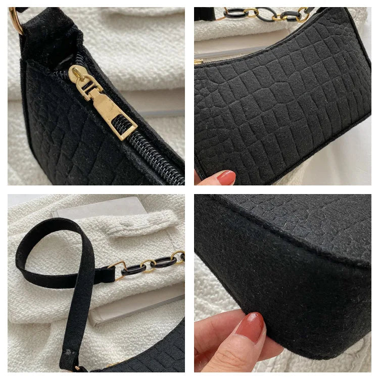 Fashion Felt Shoulder Bags for Women Women's Subaxillary Bag Design Advanced Texture Armpit Handbags Purses Crescent Saddle Bag