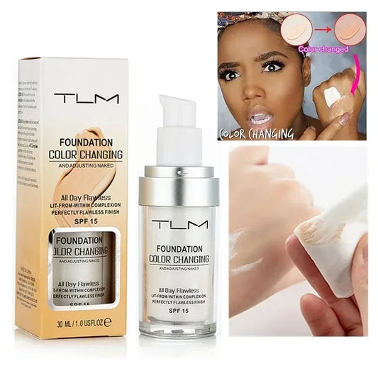 Fond de teint TLM 30 ml - Base de maquillage changeante de couleur - Visage nu - Couvrance totale - Anti-cernes mat - Maquillage longue durée - Fond de teint liquide - Crème