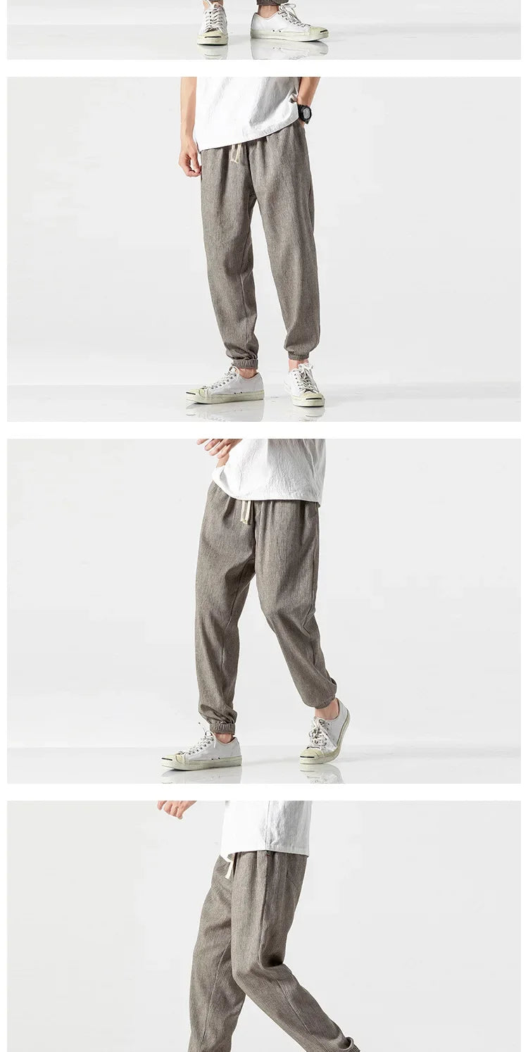 2024 Men's Cotton and Linen Harem Pants Leggings Japanese Casual Pants Chinese Style Bloomers Men's Linen Pants