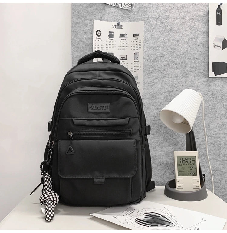 New Simple Student Bag Solid Color Schoolbag Youth Large Capacity Travel Backpack High Quality Canvas Schoolbag Fashion Backpack