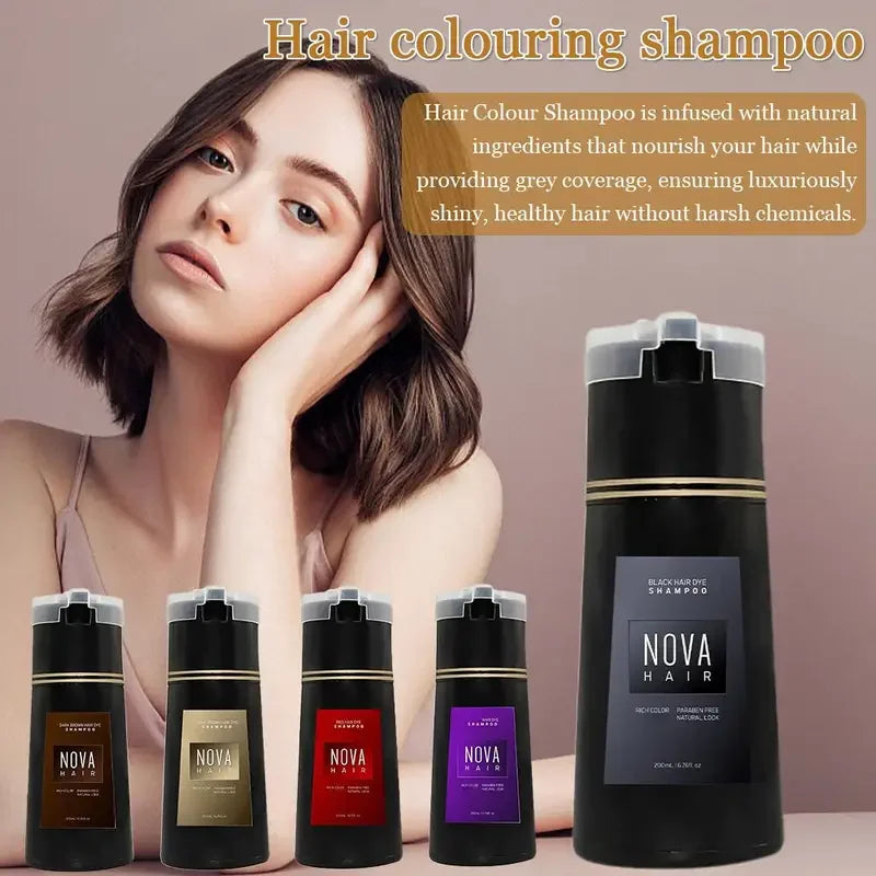 Shampooing colorant capillaire original Nova Hair Shampooing colorant instantané pour hommes et femmes Couleur de cheveux rapide, facile et sûre Couverture des cheveux gris Nourrit le cuir chevelu