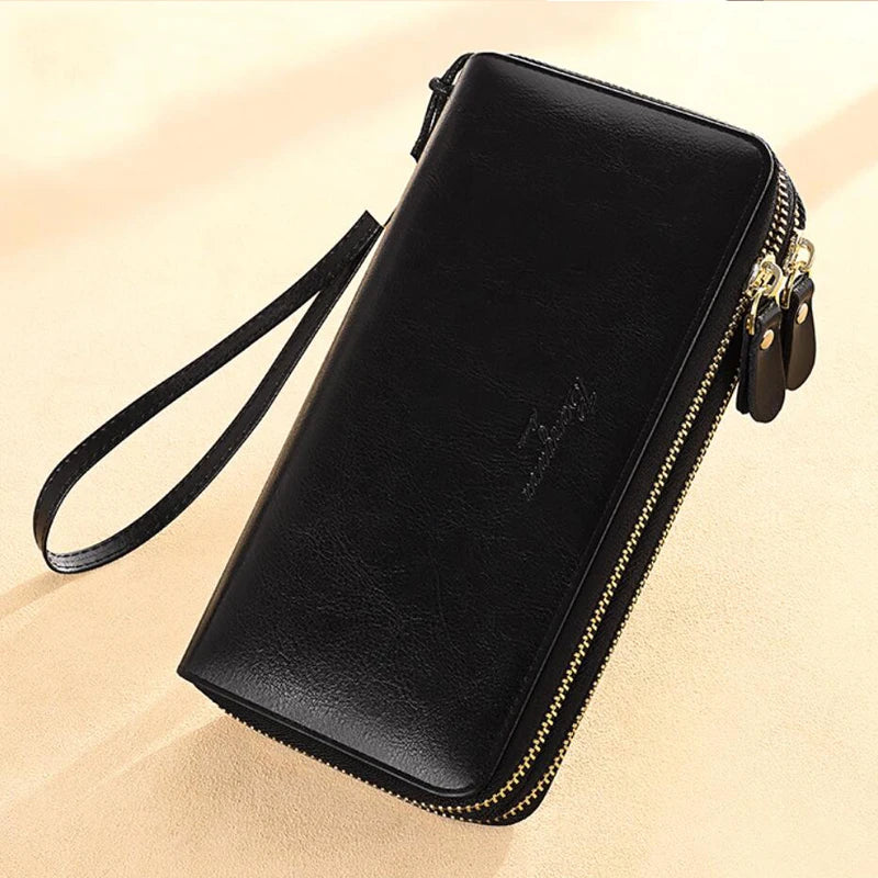 Genuine Leather Women Wallet 2024 Luxury Long Wallets for Women Large Capacity Clutch Bag Card Holder Purse Double Zipper Wallet